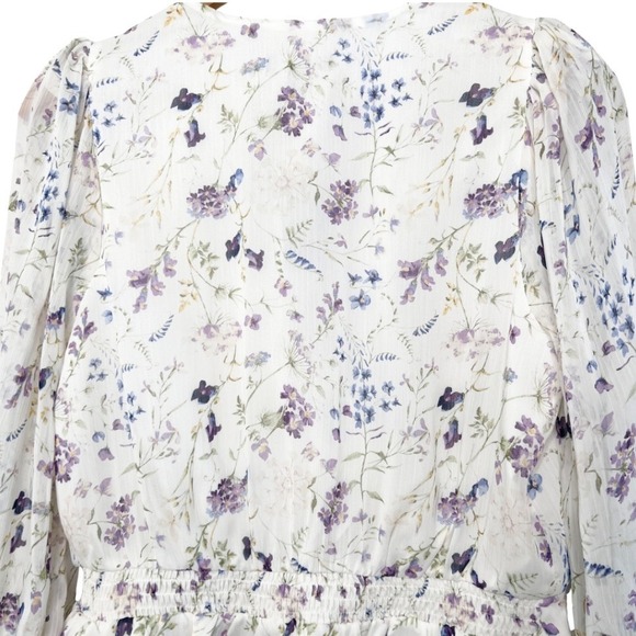 Express NWT Womens Floral Chiffon Peplum Wrap Long Sleeve Purple Cream Size M - Picture 5 of 8